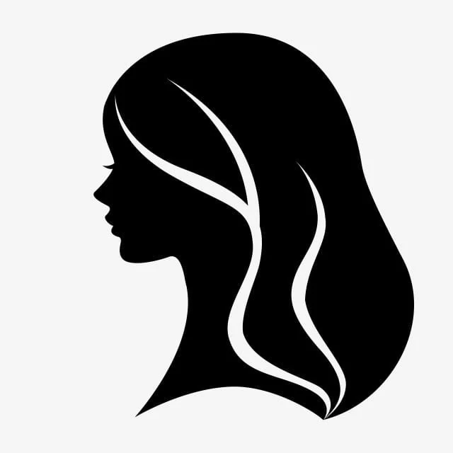 Ilustración negra del perfil de una mujer con cabello largo