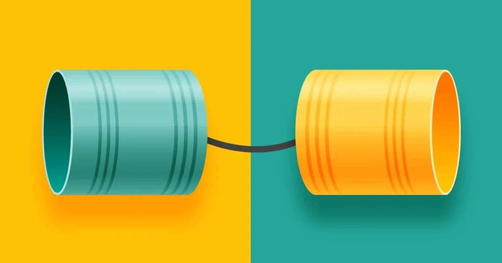 Ilustración de dos latas conectadas por un hilo
