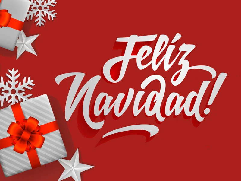 Tarjeta roja con el texto Feliz Navidad