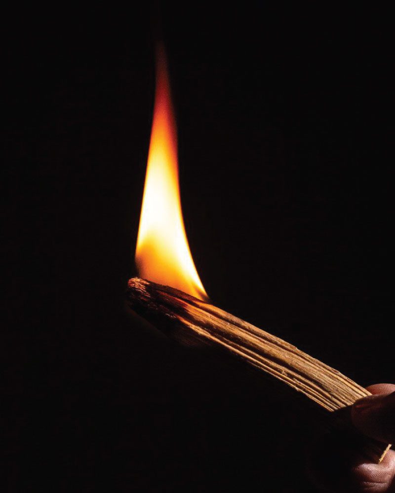 Palo Santo encendido con llama